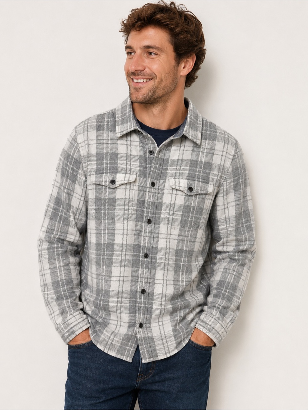 Outerknown Blanket Shirt Men’s Large Gray Plaid Organic Cotton Flannel Button Up